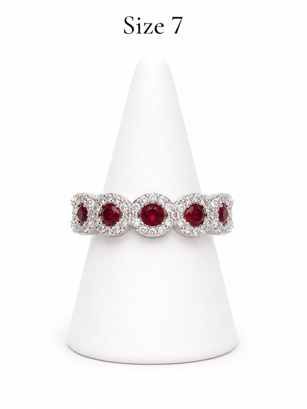 Red Crystal Halo Band Ring - Size 7